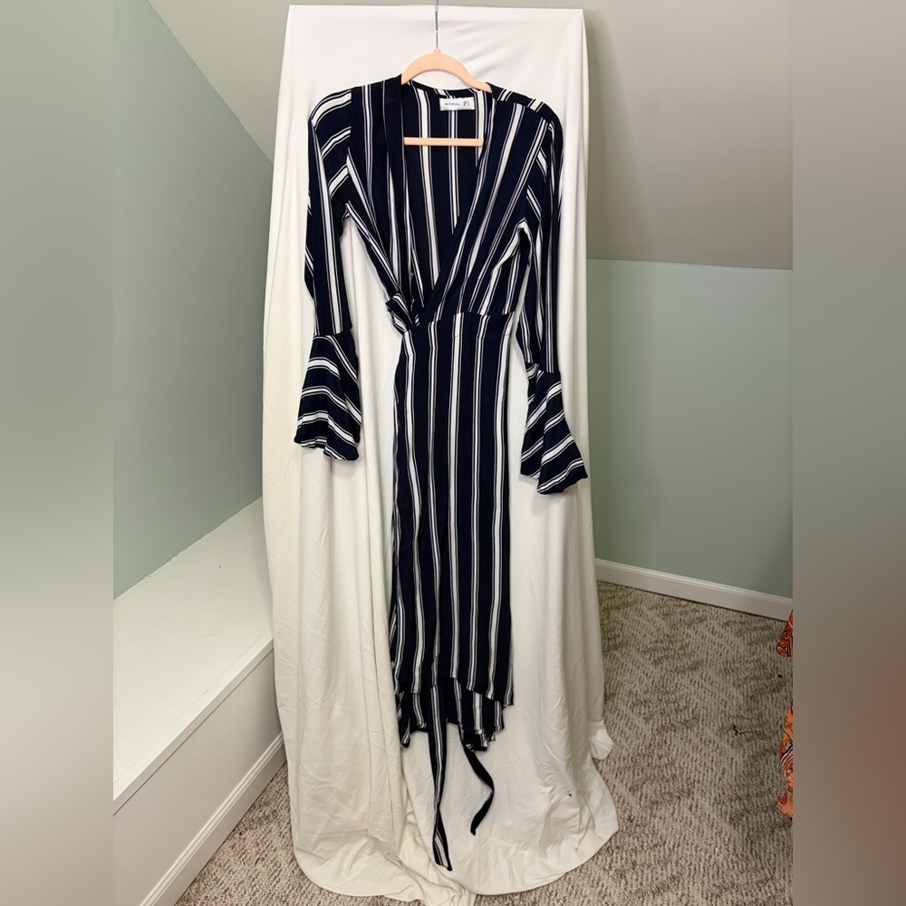 Faithfull the Brand Navy and White Striped High Low Dress size 4